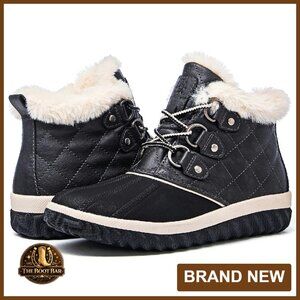 Vegan Waterproof Winter Boots Lace Up Ankle Booties Non-Slip